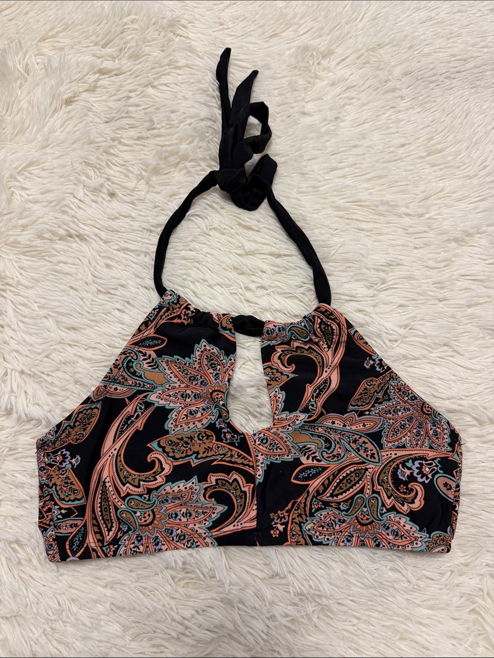 Time and Tru Black Paisley Halter Swim Top